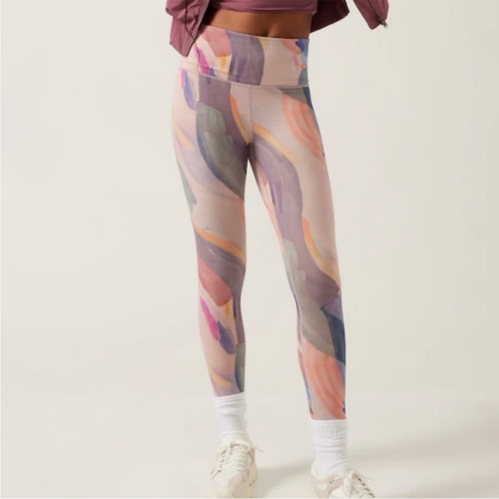 Athleta Elation 7/8 Tight Leggings Vibrance Orchard Pink Watercolor Print XXS